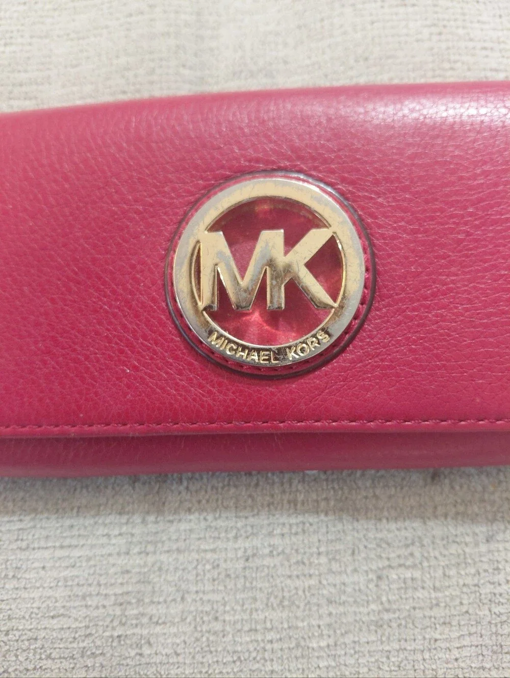 Michael Kors Red Leather Continental Wallet with Gold MK Logo